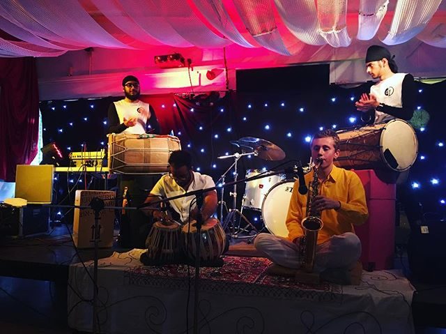 Joe Luca performing with Indian classical musicians